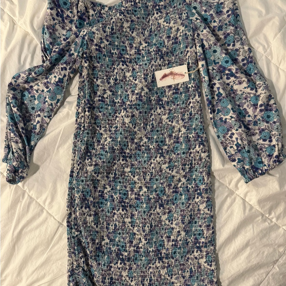 Jessica Simpson Smocked Blue and White Floral Mini Dress